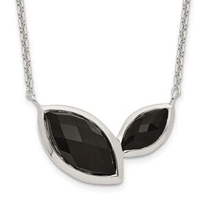 925 Sterling Silver Genuine Fine Jewelry Faceted Onyx Necklace